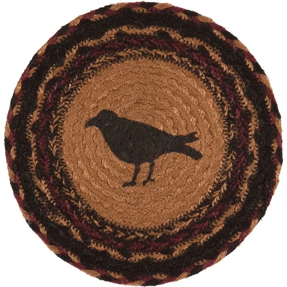 Country Primitive Old Crow Jute Braided 8 inch Table Trivet Fall Raven